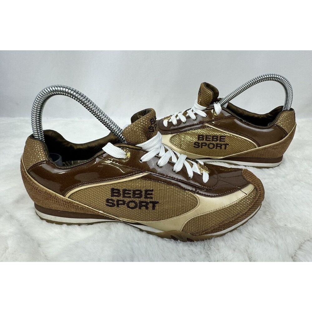 Women’s BEBE Sport Gym Shoes Brown/Gold Leather/Synthetic Upper Size 8 - Picture 1 of 12